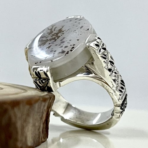 خاتم فضة رجالي بحجر عقيق يماني مشجر طبيعي