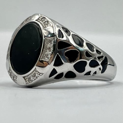 خاتم رجالي فضة حجر اونكس اسود