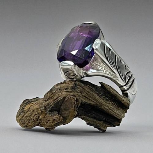 خاتم فضة رجالي بحجر الكسندرايت