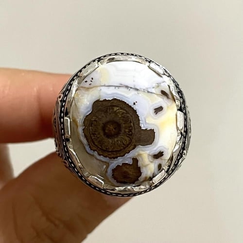 خاتم فضة رجالي بحجر عقيق داوودي يماني طبيعي