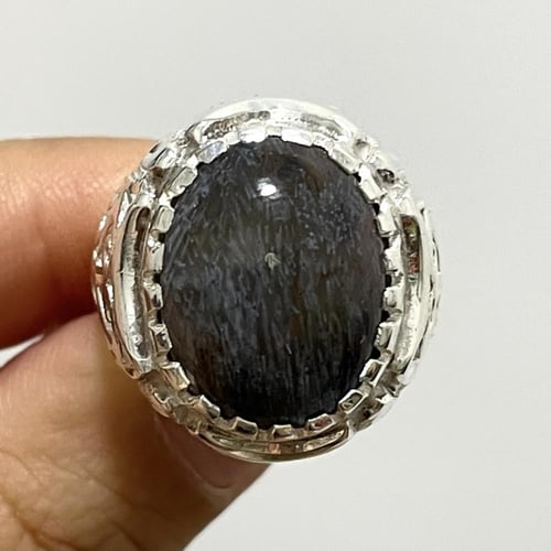 خاتم فضة رجالي بحجر عقيق مسماري طبيعي