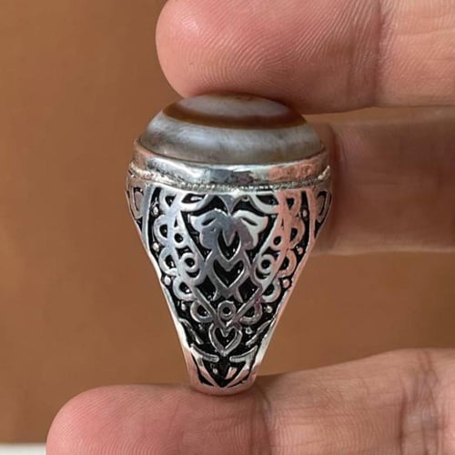 خاتم فضة رجالي بحجر خرزة التبت