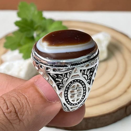 خاتم فضة رجالي بحجر خرزة التبت