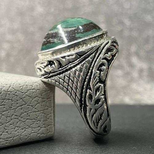 خاتم فضة رجالي بحجر دم يماني طبيعي