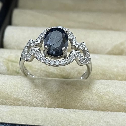 خاتم فضة نسائي بحجر زفير افريقي مرصع زركون سويسري