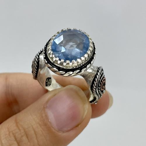 خاتم فضة رجالي مشغول مع نحاس بحجر توباز برازيلي