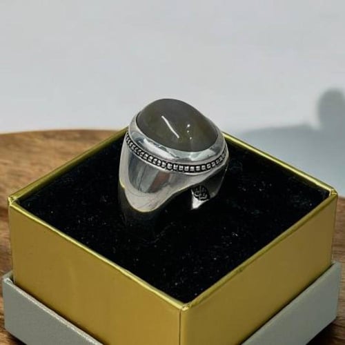 خاتم فضة رجالي بحجر عقيق سليماني يماني طبيعي