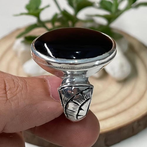 خاتم فضة رجالي بحجر عقيق شفه افريقي