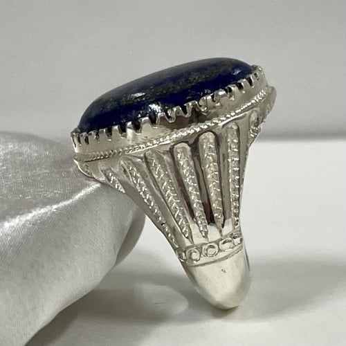 خاتم فضة رجالي بحجر لازورد افغاني طبيعي