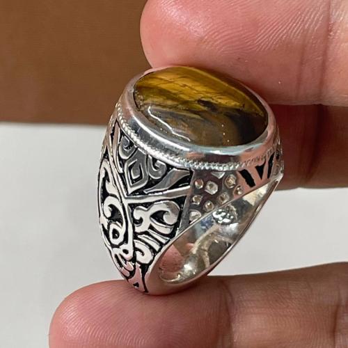 خاتم فضة رجالي بحجر تايجر ( عين النمر )