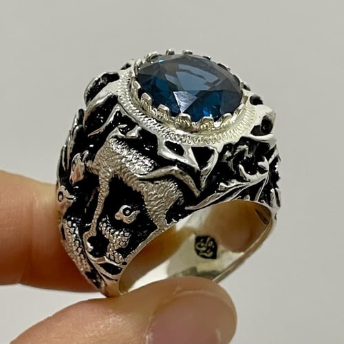 خاتم فضة رجالي بحجر توباز برازيلي لون لندني