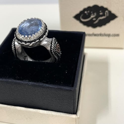 خاتم فضة رجالي مشغول مع نحاس بحجر توباز برازيلي