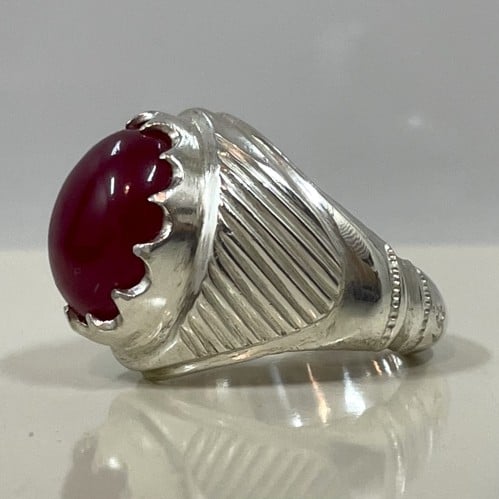 خاتم فضة رجالي بحجر ياقوت بانكوك