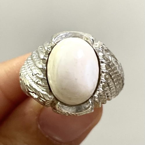 خاتم فضة رجالي بحجر عاج الفيل الطبيعي