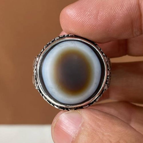 خاتم فضة رجالي بحجر خرزة التبت