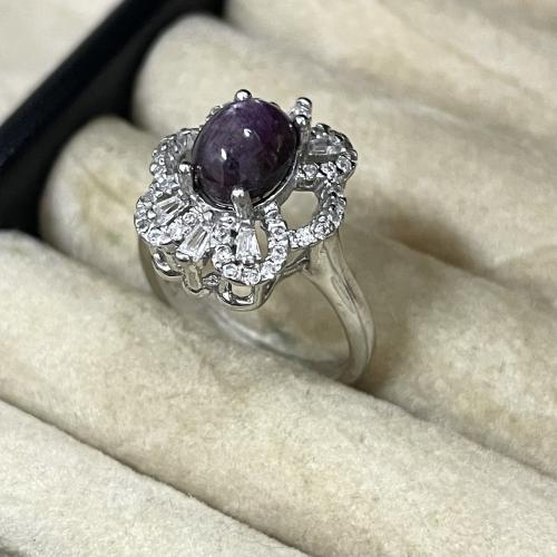 خاتم فضة نسائي بحجر ياقوت نجمي افريقي مرصع زركون س...