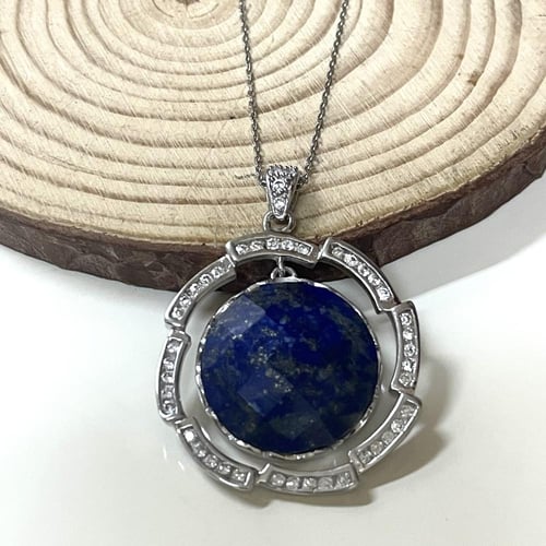 قلادة فضة نسائية بحجر لازورد افغاني طبيعي