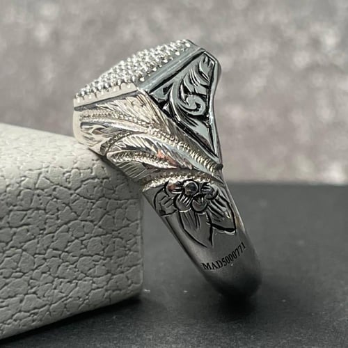 خاتم فضة رجالي الماس طبيعي