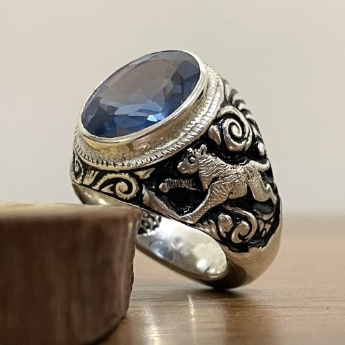 خاتم فضة رجالي بحجر توباز برازيلي