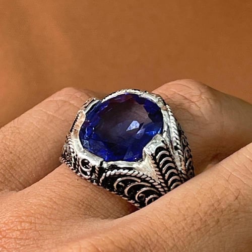 خاتم فضة رجالي بحجر زفير تايلندي