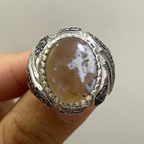 خاتم فضة رجالي بحجر عقيق ورد الربيع الطبيعي