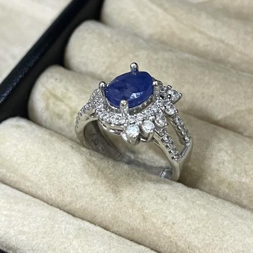 خاتم فضة نسائي بحجر زفير افريقي مرصع زركون سويسري