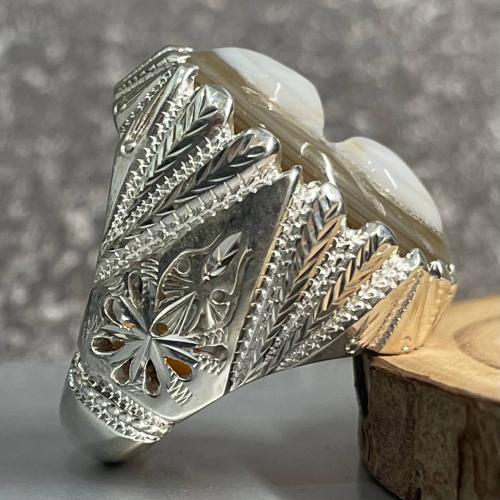 خاتم فضة رجالي بحجر عقيق سليماني طبيعي