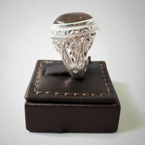 خاتم فضة رجالي بحجر عقيق مصور يماني طبيعي