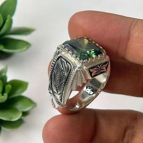 خاتم فضة رجالي بحجر موزنايت صلابة الألماس