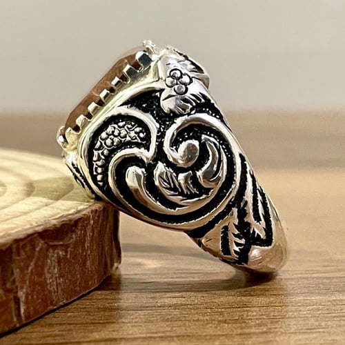 خاتم فضة رجالي بحجر عقيق جبل احد