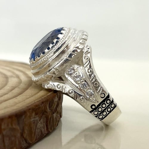 خاتم فضة رجالي توباز برازيلي لون سويسيري