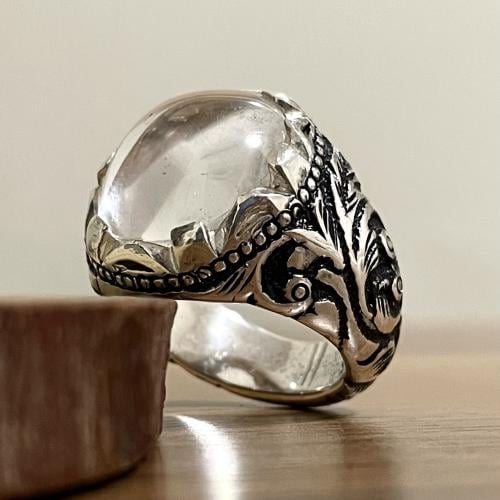 خاتم فضة رجالي بحجر در نجفي طبيعي