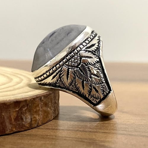 خاتم فضة رجالي بحجر بحجر عقيق سليماني يماني طبيعي