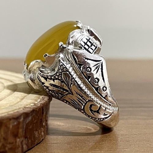 خاتم فضة رجالي بحجر عقيق شرف الشمس