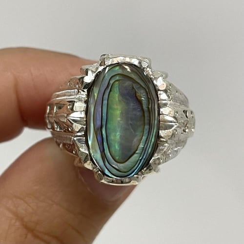 خاتم فضة رجالي بحجر صدف بحري طبيعي