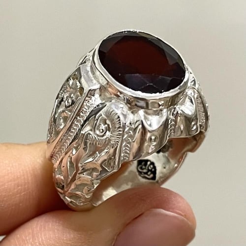 خاتم فضة رجالي بحجر جارنيت افريقي