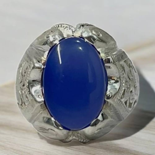 خاتم فضة رجالي بحجر عقيق ازرق يماني