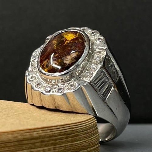 خاتم فضة رجالي بحجر عقيق مكسيكي طبيعي