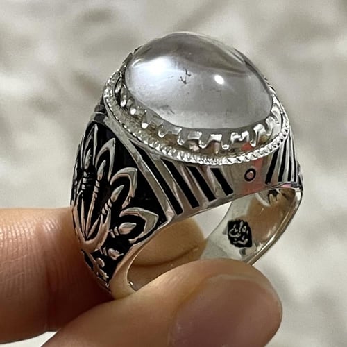 خاتم فضة رجالي بحجر در نجفي طبيعي