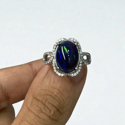 خاتم فضة نسائي بحجر اوبال اثيوبي طبيعي