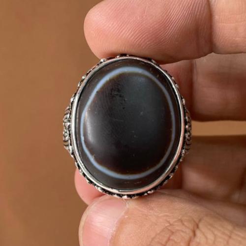 خاتم فضة رجالي بحجر خرزة التبت