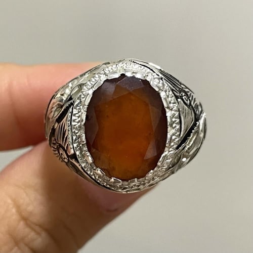 خاتم فضة رجالي بحجر جارنيت افريقي