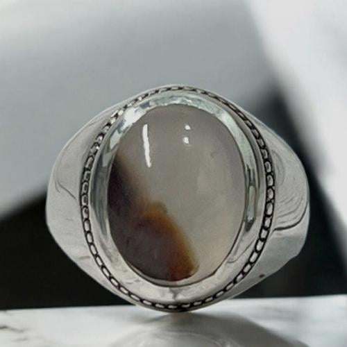 خاتم فضة رجالي بحجر عقيق مصور يماني طبيعي