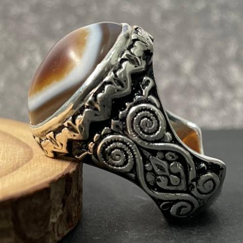 خاتم فضة رجالي بحجر خرزة التبت