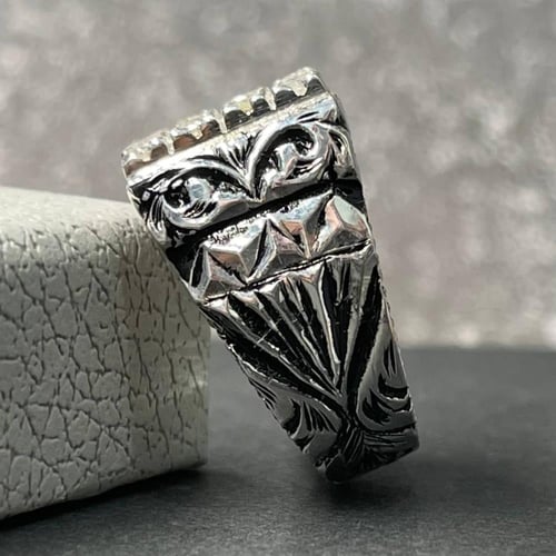 خاتم فضة رجالي الماس طبيعي