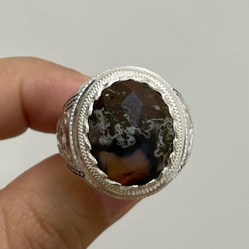 خاتم فضة رجالي بحجر عقيق يماني خرائطي