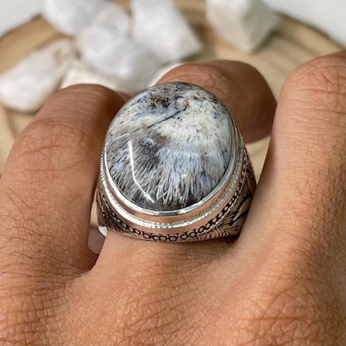 خاتم فضة رجالي بحجر عقيق مسماري يماني طبيعي