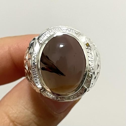 خاتم فضة رجالي بحجر عقيق مصور يماني طبيعي