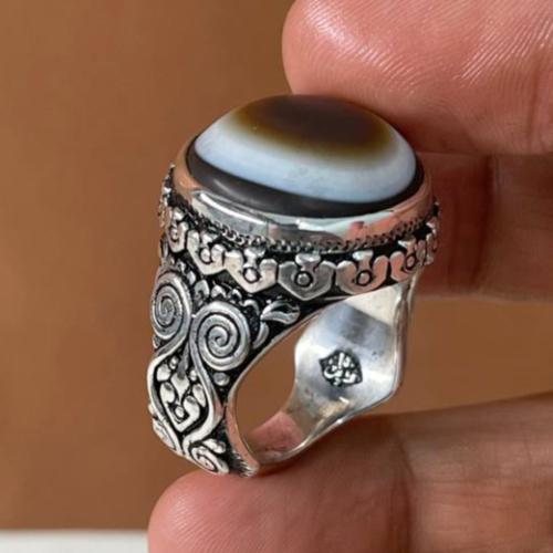 خاتم فضة رجالي بحجر خرزة التبت