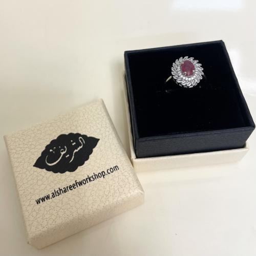 خاتم فضة نسائي ياقوت افريقي مرصع زركون سويسري